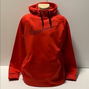NIKE Dri-Fit Red Hoodie Sweatshirt Swoosh Large